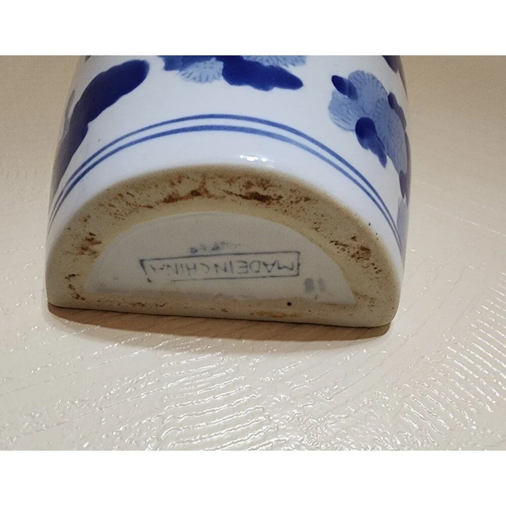 Vintage Ceramic Blue and White Floral Flat Wall Vase